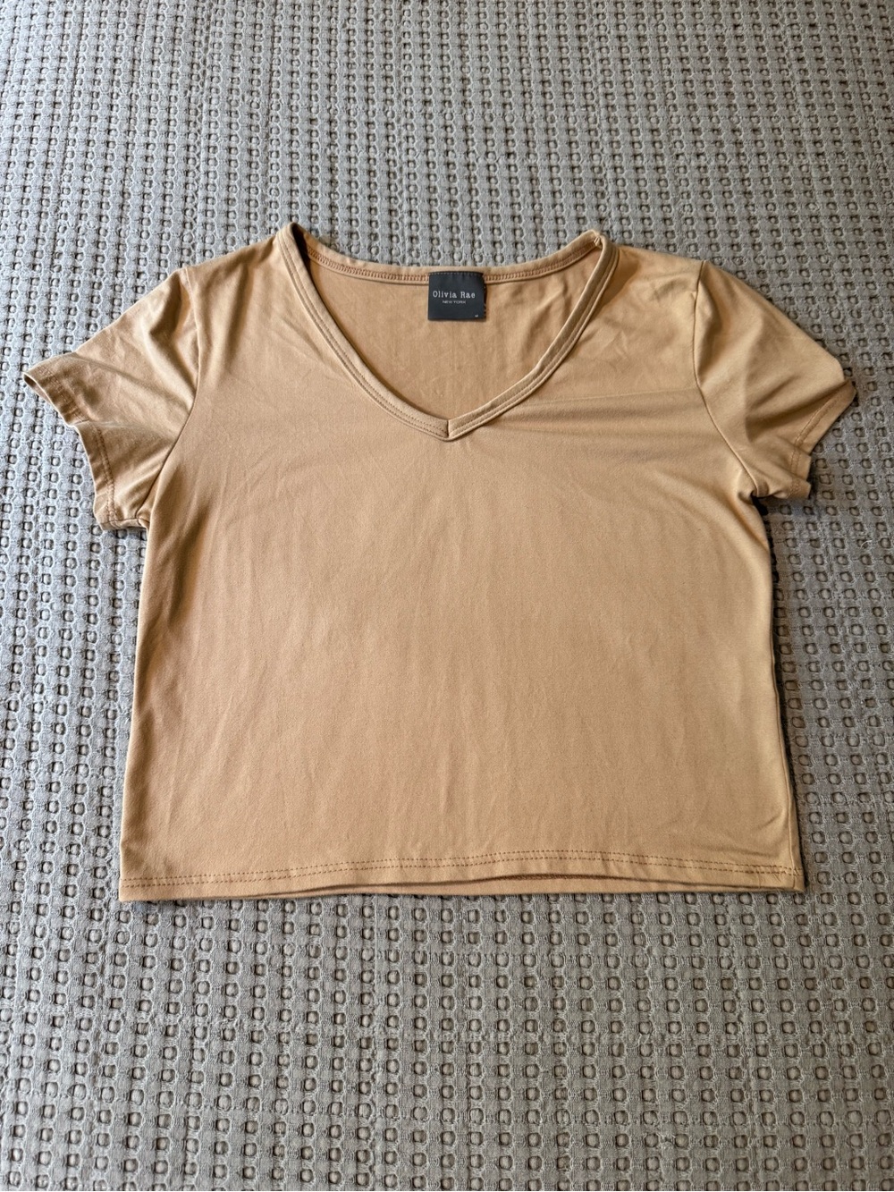 Olivia Rae V-Neck Short Sleeve Top in Camel Brown